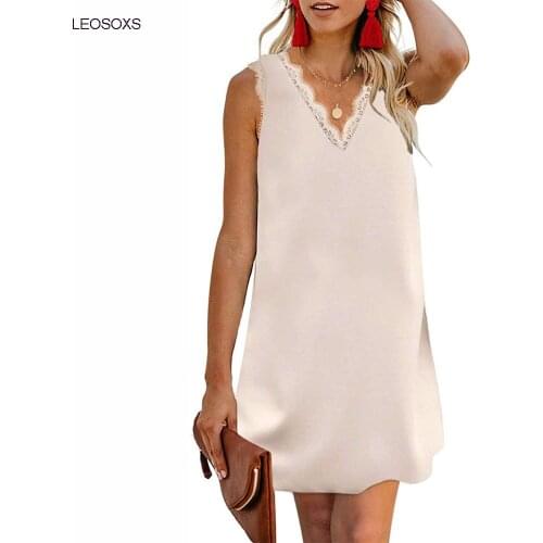 Women Dresses Summer 2021 T-shirt Womens V-neck Sexy Lashes Lace Sleeveless Casual Loose Top Пляжное Платье