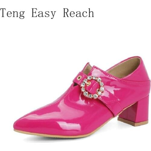 PU Leather Pointed Toe 5cm High Heels Yellow Fuschia Crystal Womens Shoes Pumps Extra Big Size43 45 Shoes for Wedding Women