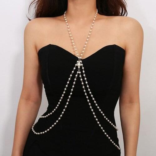 Women Bra chain Simple Pearl Handmade evening party full dress Accessories Woman Sexy Beach jewelry