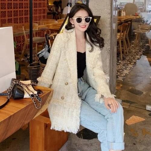 New Arrival Spring White Blazers Suits Women Small fragrant wind Blazers Tops Ladies Casual Loose Suits Coats Women Woolen Coats