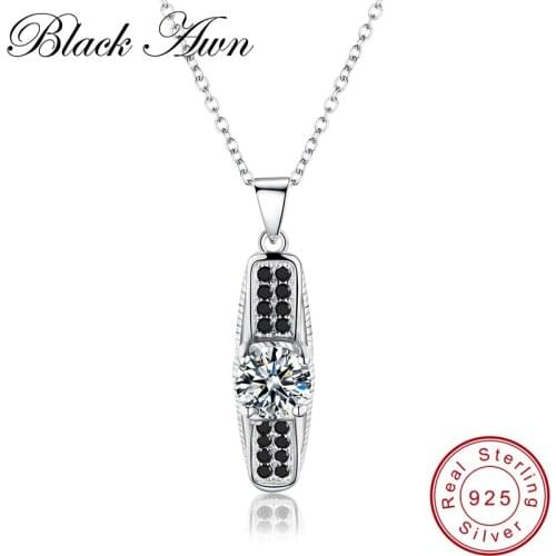 [BLACK AWN] Fine Genuine 100% 925 Sterling Silver Slide Necklace for Women Jewelry Classic Round Necklaces Pendants P110