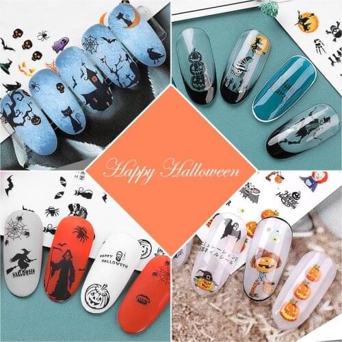 1PCS Halloween Nail Stickers Clown Tattoo Spiders Black Cat Bat Pumpkin Nail Decals for DIY Nail Art Decorations Halloween Gift