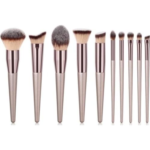 Makeup tools 10pcs makeup brush sets with wooden handle and aluminum tube nylon hair