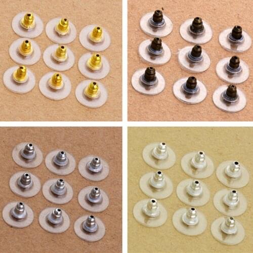100pcs DIY Craft Accessories Silicon Stud Earring Back Stoppers Ear Post Nuts Jewelry Findings Components Gold and Silver