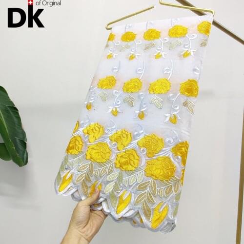 2.5 Yards 2021 Latest African Lace High Quality Swiss Voile Lace 100% Cotton Embroidery Fabric For France Daily Cloth Or Dress