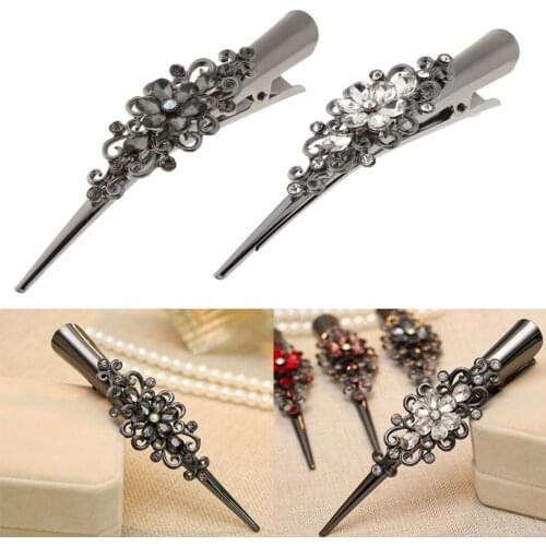 2pcs Women Shine Rhinestone Hair Clip Duckbill Alligator Hairpin Sparkling Crystals Hair Barrette Hair Styling Accessories