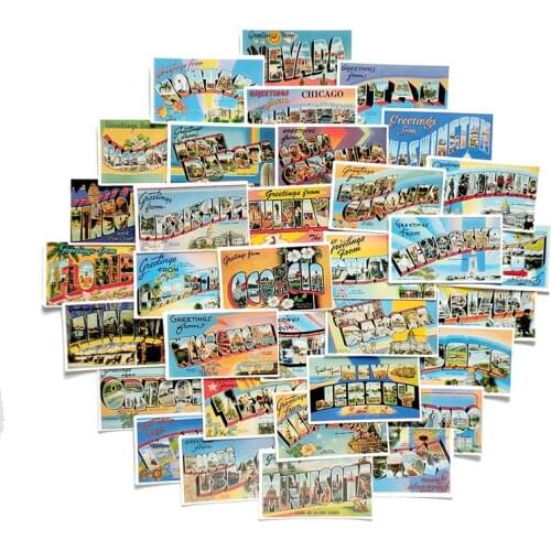 50pcs American retro style Cartoon scrapbooking Stickers packs Waterproof Skateboard Suitcase Guitar Graffiti pasters Kid Toy