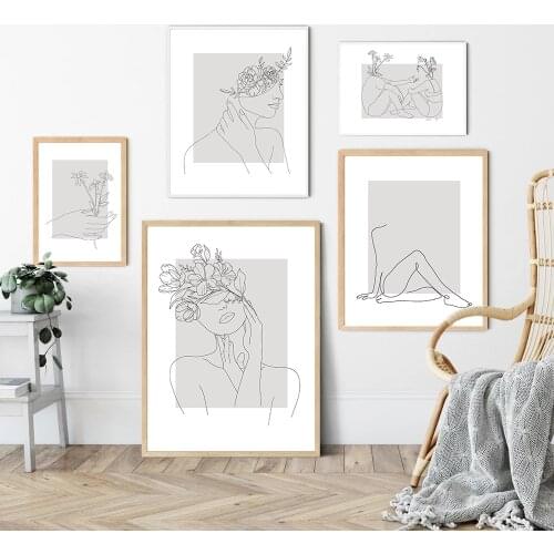 Abstract Woman Line Drawing Nordic Posters Prints Canvas Painting Wall Art Flower Girl Wall Pictures for Home Cuadros Decoration
