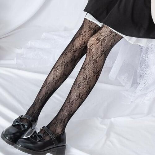 Bowknot net stockings Japanese girls hollow lace bottoming pantyhose Lolita cute breathable sexy pantyhose women