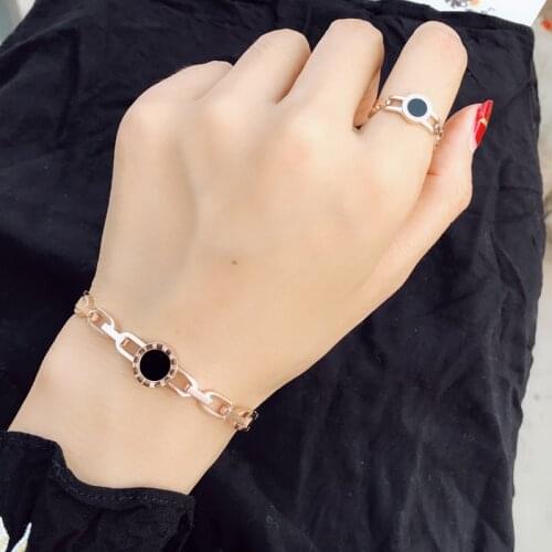 YUN RUO Fashion Black Roman Number Bangle Lover Cuff Rose Gold Color Titanium Steel Jewelry Woman Gift Never Fade Drop Shipping