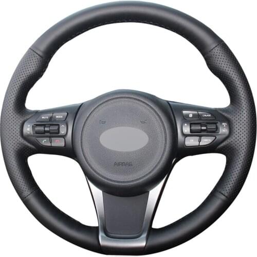 Black Artificial Leather Hand-stitched No-slip Car Steering Wheel Cover for Kia Sorento 2015-2018 Sedona 2015-2019