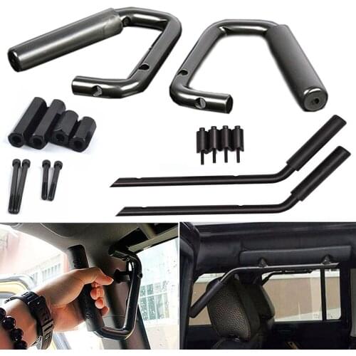 Black Grab Bar Front & Rear Hard Mount Solid Steel Wild Boar Grab Handle For Jeep Wrangler Rubicon JK 2 & 4 Door 2007-2016