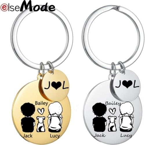 ELSEMODE Romantic Personalized Lovers' Keychain Stainless Steel Engraved Name For Dog Lovers Couple Customized Keyring Gift
