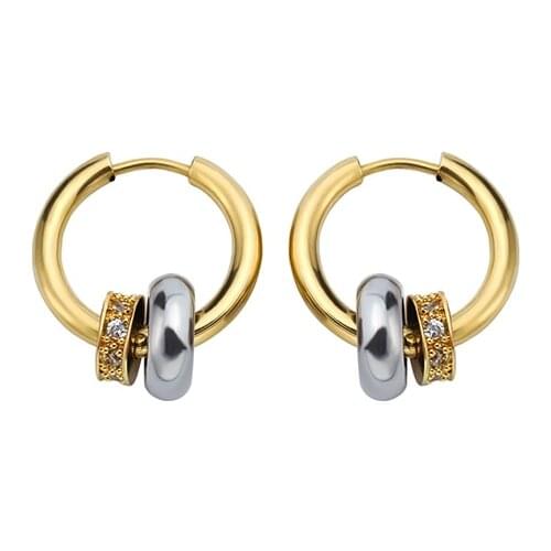 European and American Fashion Brand Star Same Titanium Steel Double round Earrings Simple Earrings Hiphop Hip Hop Men and Women