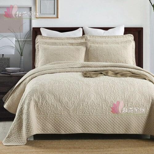 European and American Solid Color Simple Embroidery Three-Piece Bed Cover Set