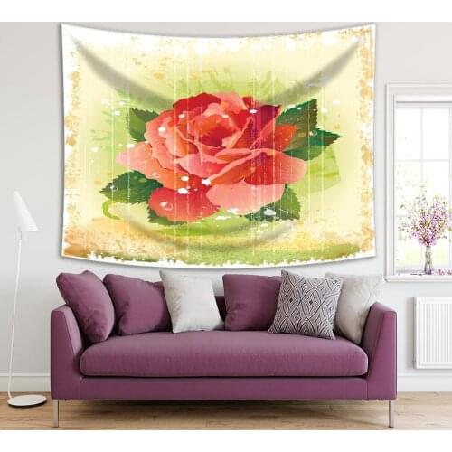 Tapestry Red Rose Green Leaves Romantic Retro Artwork Vintage Style Home Decorating