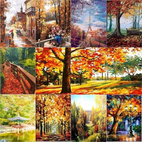 GATYZTORY Fall DIY Paint By Number Fall leaves Forest Drawing On Canvas Hand Painted Art Gift Coloring By Numbers Tree Kits Home