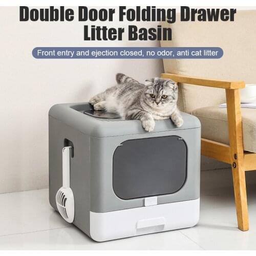 Pet Cat Litter Box Fully Enclosed Anti-Splash Deodorant Cat Toilet For Cats Two-Way with Shovel High Capacity Cat Litter Tray