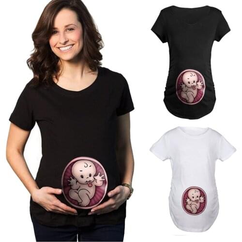 Summer Funny Cartoon Print Maternity Clothing Plus-Size Short Sleeve Pregnant T-Shirt Tops Women Hot Sale T-Shirts
