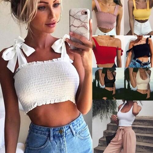 Sexy Women Tank Top Casual Short Bow Tops Vest Bow Bandage Square Collar many style Crop Tops Tees