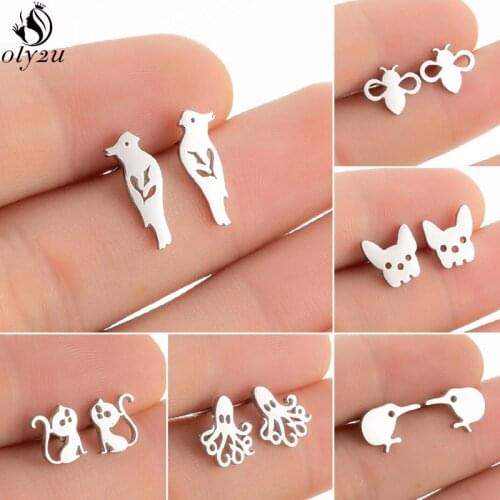 Minimalist Jewelry Cat Dog Paw Earrings for Women Punk Black Small Parrot Bee Devilfish Hummingbird Earings Summer Beach Gifts