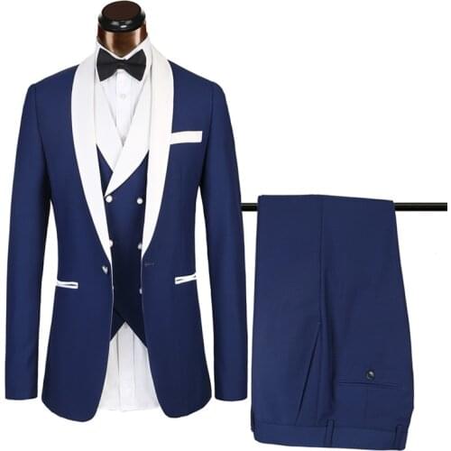 Groom Mens Tuxedo Suit Men Blue Jacket Party Prom Tuxedo Mens Wedding Suits Navy Suit for Wedding Actor Singer Costume Mens Tux