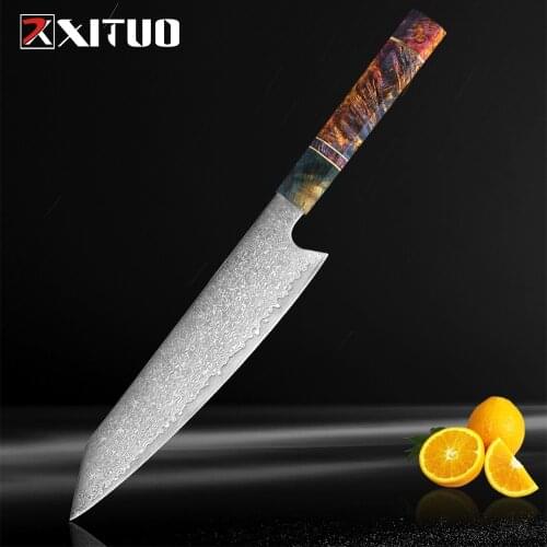 XITUO Damascus Chefs Knife 8"inch Japanese Damascus Steel Salmon Slicing Kitchen knife Meat Cleaver Santoku Solidified Wood HD