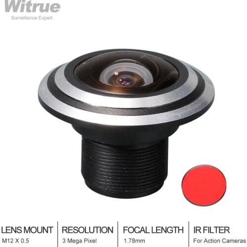 Fisheye CCTV Lens 3MP 1.78mm M12XP0.5 Mount 170 Degree Wide Viewing Angle F1.8 1/3" with IR Filter for Infared Camera