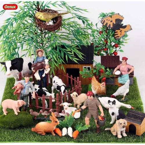 Oenux Lovely Zoo Farm Staff Simulation Farmer Worker Animals Model Action Figures DIY Decoration PVC Educational Cute Kids Toy