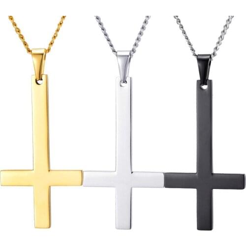 Stainless Steel St Peters Invert Cross Pendants Necklace for Men Women Crux de Sanctus Petrus Jewelry