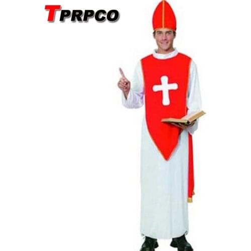 Easter Purim Halloween Costume for Men Father Priest Bishop Costumes Christian Pastor Clergyman Cosplay
