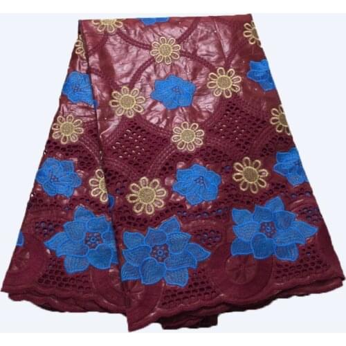 Latest Bazin Riche Lace African Lace Fabric 5 Yard Nigerian Voile Lace Fabric With Stones For Party Dress PL-105