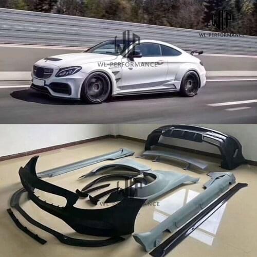 W205 C63 Wide Car body kit Carbon fiber PP front bumper rear bumper fender side skirts for Benz W205 C63 AMG 14-18