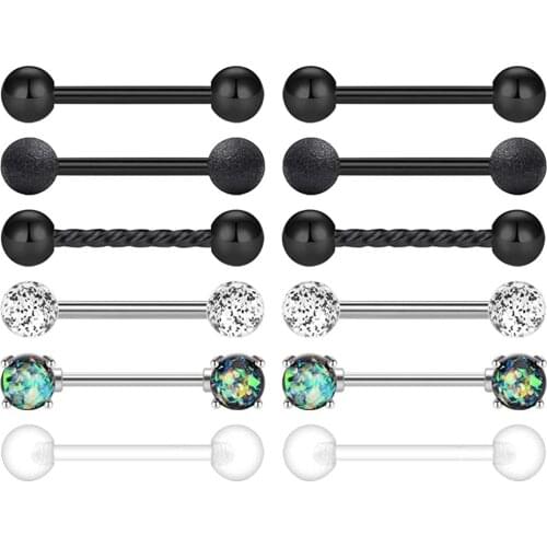14g Tongue Rings Nipple Barbell Stainless Steel 14 Gauge Barbell Tongue Piercing Bars 12mm 14mm 16mm 18mm 1/2" 9/16" 5/8" 3/4"