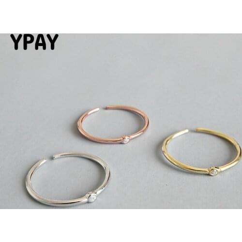 YPAY 100% Real 925 Sterling Silver Rings for Ladies Girls Minimalist Thin Adjustable Finger Ring Fine Party Jewelry Gift YMR526