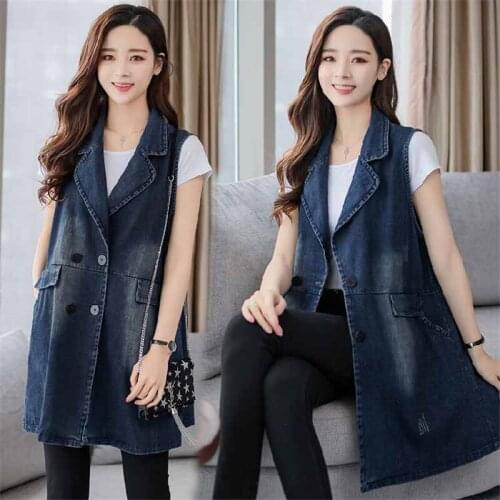 Large Size Loose Jeans Denim Coat Vest Womens Long Slim Denim Vest Waistcoat Female Sleeveless Jacket Coat Ladies Denim Vest 3XL