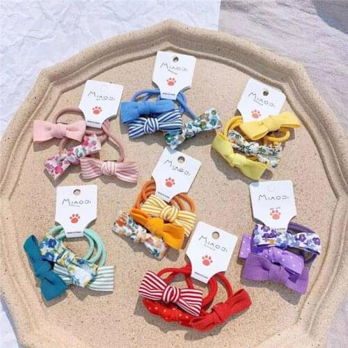 3pcs Cute Flower Fabric Elastic Hair Bands Stripes Hair Ties Little Girls Ponytail Holder Candy Gum Headwear Hair Accessories