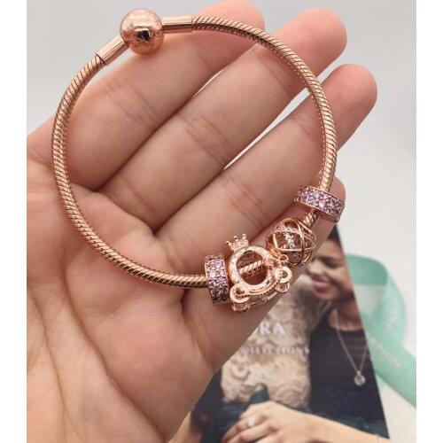 High Quality 1:1 100%925 Sterling Silver Rose Crown Clasp pandora Bracelet Free Shipping