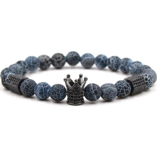 2021 Classic 8mm Tiger Eye stone Beads Bracelet Pave CZ Crown Bracelets Bangle for Women&Men fashion Jewelry Pulseras charm Gift