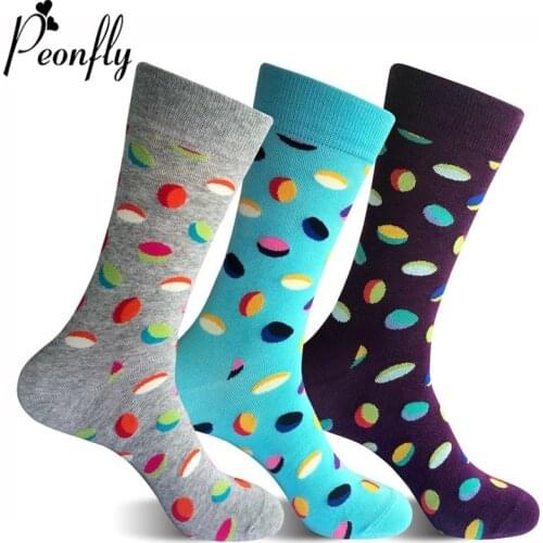 Peonfly Color 3 Colorful Happy Casual Men High Quality Cotton Funny British Dot Style Fashion Skateboard Business Socks