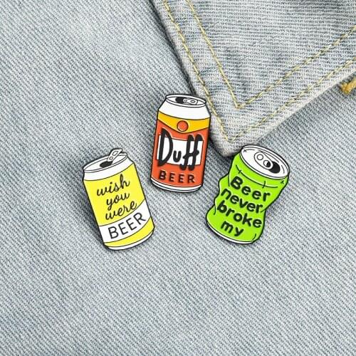 Beer Can Enamel Pin Custom Duff Beer Brooch Bag Clothes Lapel Pin Wish you were beer Badge TV Jewelry Gift for Fans Friends
