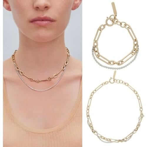 European and American jewelry gold and silver colored chain tasser exaggerated short large necklace bracelet set woman