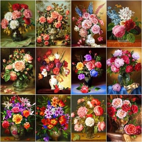 GATYZTORY Coloring By Number Classical Flower DIY Drawing Canvas Hand Painted Oil Painting Pictures By Numbers Home Decoration