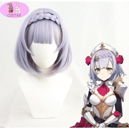 Genshin Impact Noelle Light Purple Short Role Play Cosplay Heat Resistant Synthetic Hair Halloween Carnival Party + Free Wig Cap