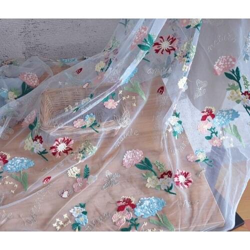 Exquisite butterfly flower apricot mesh embroidery tulle lace fabric DIY clothing skirt heavy industry water soluble cloth