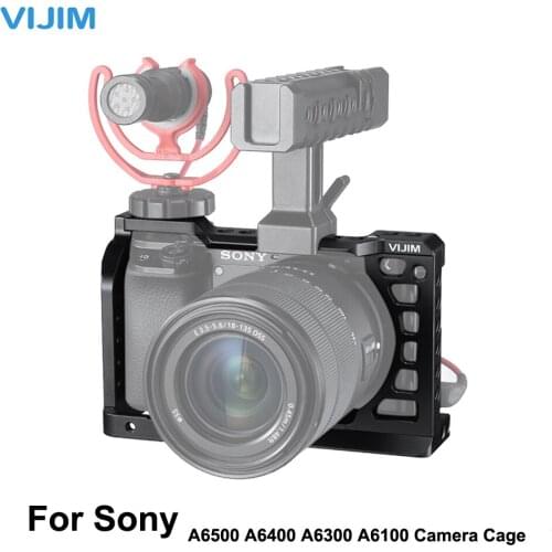 Camera Cage for Sony Alpha A6500/A6400/A6300/A6100 w Universal 1/4" 3/8" Cold Shoe Mount Mount Microphone Light for Vlogging