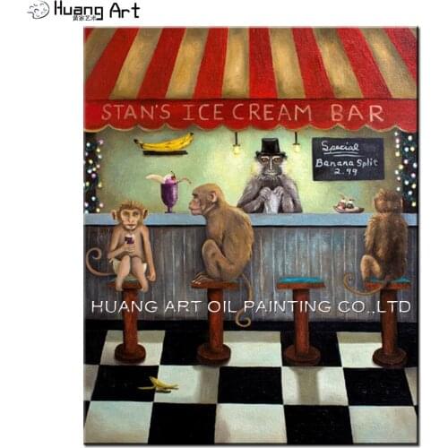 Skill Painter Hand Painted Landscape Oil Painting Modern Pop Bar Painting for Living Room Home Decor Monkey Party Picture Art