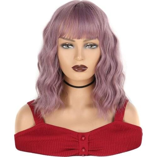 Short Bob Cosplay Wig Synthetic Natural Hair Womens Wigs with Bangs Pink Black Heat Resistant Omber Lolita Hair Daily Wig