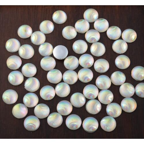 BOLIAO AB Color 50Pcs 10mm (0.39In) Round Fish scales Resin White Color Flatback Rhinestone Scrapbook Craft/Wedding Decoration