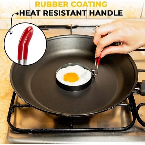 4 Pcs Round Egg Pan Ring Non-Stick Heat-Resistant Handle and Oil Brush Cooking for Baking Pan Fried Egg Pancake Sandwich